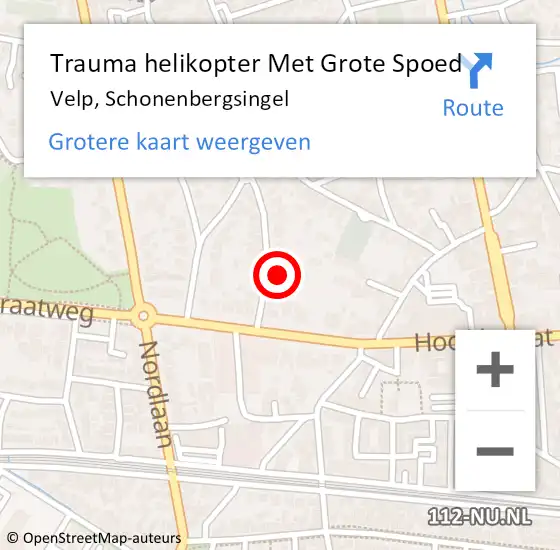 Locatie op kaart van de 112 melding: Trauma helikopter Met Grote Spoed Naar Velp, Schonenbergsingel op 7 oktober 2024 09:17