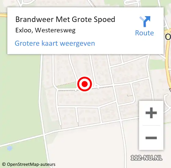 Locatie op kaart van de 112 melding: Brandweer Met Grote Spoed Naar Exloo, Westeresweg op 7 oktober 2024 09:20