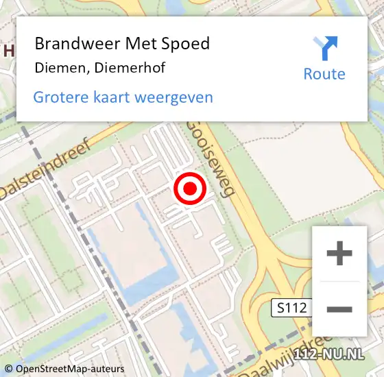 Locatie op kaart van de 112 melding: Brandweer Met Spoed Naar Diemen, Diemerhof op 7 oktober 2024 09:24