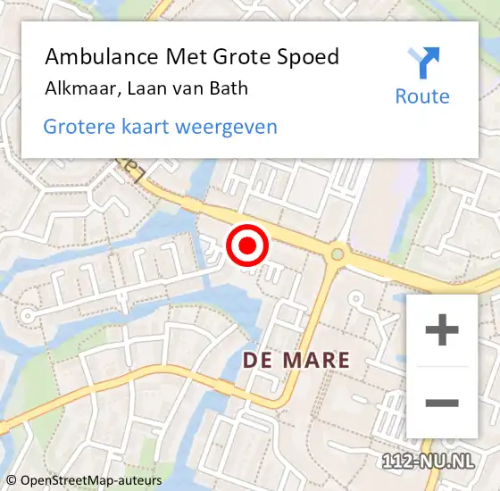 Locatie op kaart van de 112 melding: Ambulance Met Grote Spoed Naar Alkmaar, Laan van Bath op 7 oktober 2024 09:30