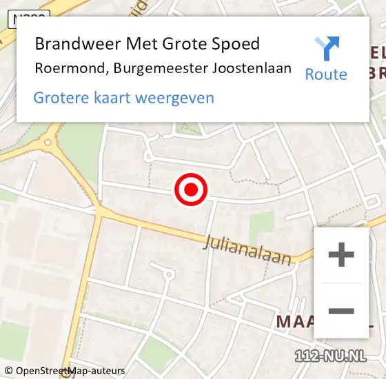 Locatie op kaart van de 112 melding: Brandweer Met Grote Spoed Naar Roermond, Burgemeester Joostenlaan op 7 oktober 2024 09:31