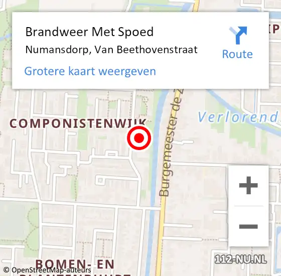 Locatie op kaart van de 112 melding: Brandweer Met Spoed Naar Numansdorp, Van Beethovenstraat op 7 oktober 2024 09:33