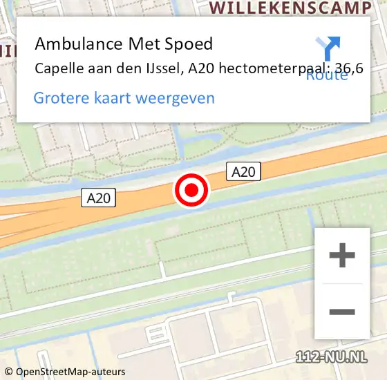 Locatie op kaart van de 112 melding: Ambulance Met Spoed Naar Capelle aan den IJssel, A20 hectometerpaal: 36,6 op 7 oktober 2024 09:41