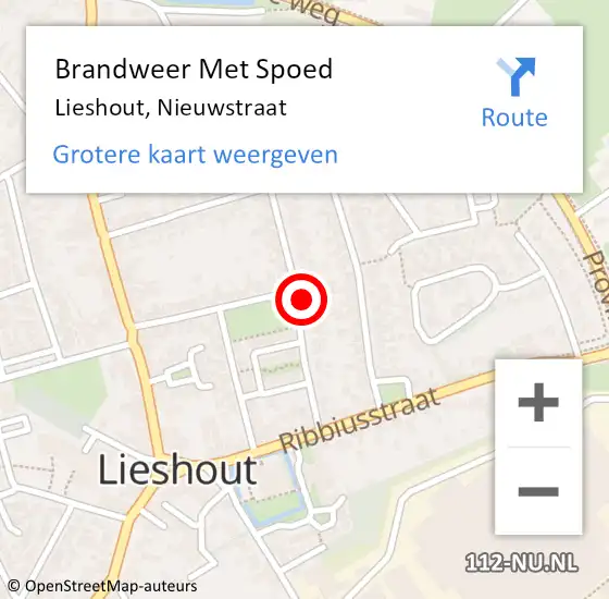 Locatie op kaart van de 112 melding: Brandweer Met Spoed Naar Lieshout, Nieuwstraat op 7 oktober 2024 09:53