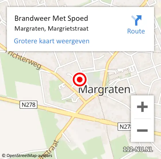 Locatie op kaart van de 112 melding: Brandweer Met Spoed Naar Margraten, Margrietstraat op 7 oktober 2024 09:57