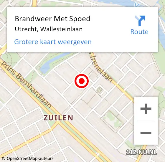 Locatie op kaart van de 112 melding: Brandweer Met Spoed Naar Utrecht, Wallesteinlaan op 7 oktober 2024 10:03