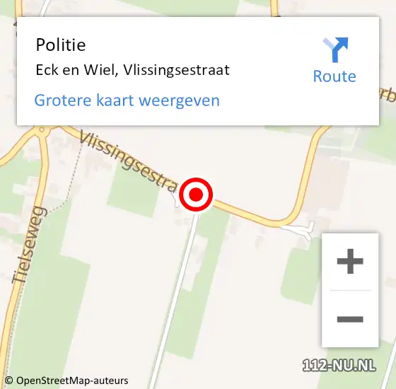 Locatie op kaart van de 112 melding: Politie Eck en Wiel, Vlissingsestraat op 22 oktober 2014 14:45