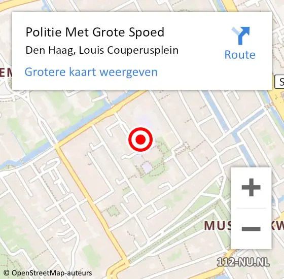 Locatie op kaart van de 112 melding: Politie Met Grote Spoed Naar Den Haag, Louis Couperusplein op 7 oktober 2024 10:28