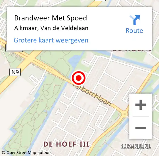 Locatie op kaart van de 112 melding: Brandweer Met Spoed Naar Alkmaar, Van de Veldelaan op 7 oktober 2024 10:32