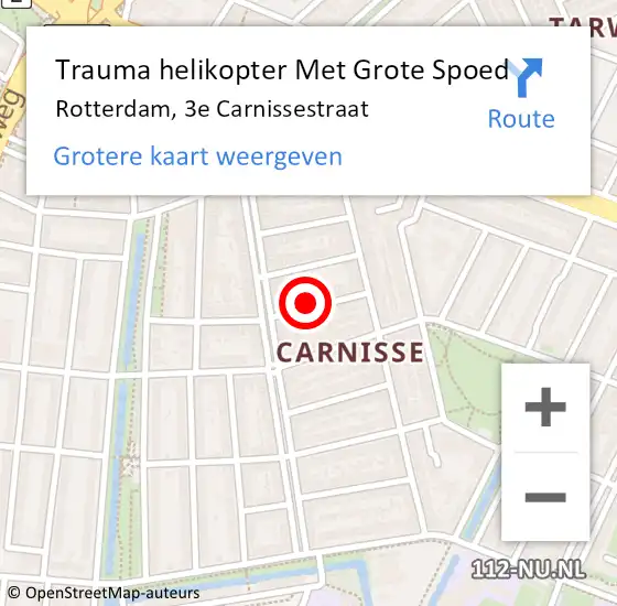 Locatie op kaart van de 112 melding: Trauma helikopter Met Grote Spoed Naar Rotterdam, 3e Carnissestraat op 7 oktober 2024 10:40