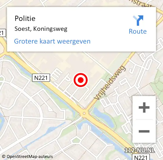 Locatie op kaart van de 112 melding: Politie Soest, Koningsweg op 7 oktober 2024 10:46