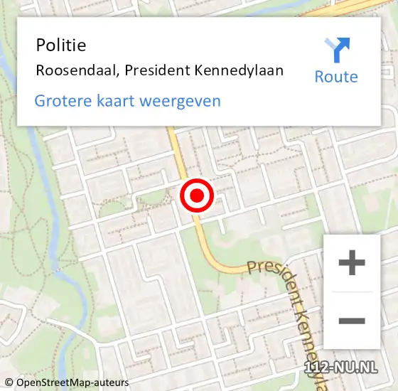 Locatie op kaart van de 112 melding: Politie Roosendaal, President Kennedylaan op 7 oktober 2024 10:49