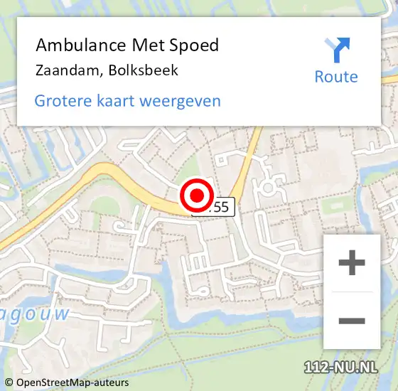 Locatie op kaart van de 112 melding: Ambulance Met Spoed Naar Zaandam, Bolksbeek op 7 oktober 2024 10:54