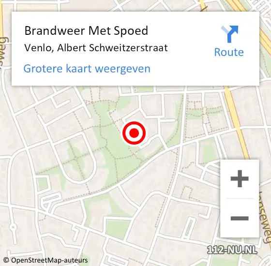 Locatie op kaart van de 112 melding: Brandweer Met Spoed Naar Venlo, Albert Schweitzerstraat op 7 oktober 2024 11:27