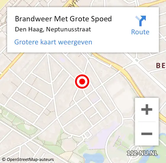 Locatie op kaart van de 112 melding: Brandweer Met Grote Spoed Naar Den Haag, Neptunusstraat op 7 oktober 2024 11:28