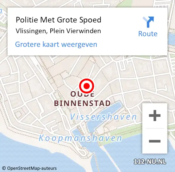 Locatie op kaart van de 112 melding: Politie Met Grote Spoed Naar Vlissingen, Plein Vierwinden op 7 oktober 2024 11:32