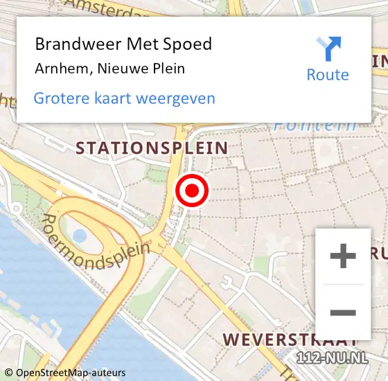 Locatie op kaart van de 112 melding: Brandweer Met Spoed Naar Arnhem, Nieuwe Plein op 7 oktober 2024 11:33