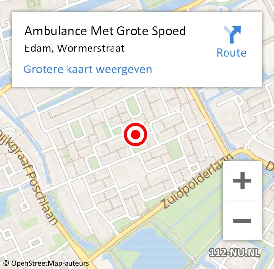 Locatie op kaart van de 112 melding: Ambulance Met Grote Spoed Naar Edam, Wormerstraat op 7 oktober 2024 11:37