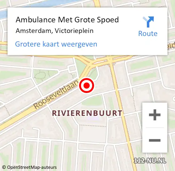 Locatie op kaart van de 112 melding: Ambulance Met Grote Spoed Naar Amsterdam, Victorieplein op 7 oktober 2024 11:44