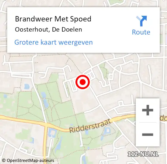 Locatie op kaart van de 112 melding: Brandweer Met Spoed Naar Oosterhout, De Doelen op 7 oktober 2024 11:46