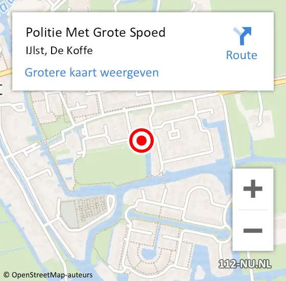 Locatie op kaart van de 112 melding: Politie Met Grote Spoed Naar IJlst, De Koffe op 7 oktober 2024 12:14