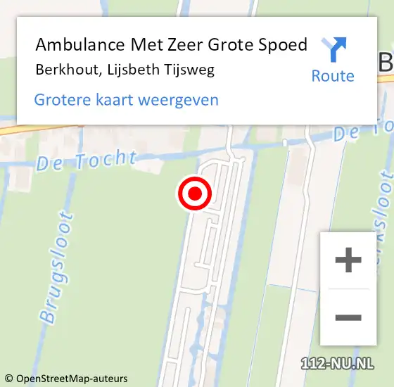 Locatie op kaart van de 112 melding: Ambulance Met Zeer Grote Spoed Naar Berkhout, Lijsbeth Tijsweg op 7 oktober 2024 12:19