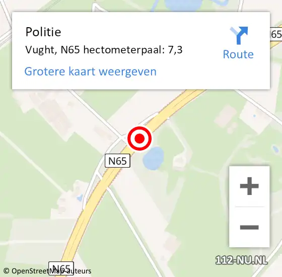 Locatie op kaart van de 112 melding: Politie Vught, N65 hectometerpaal: 7,3 op 7 oktober 2024 12:30