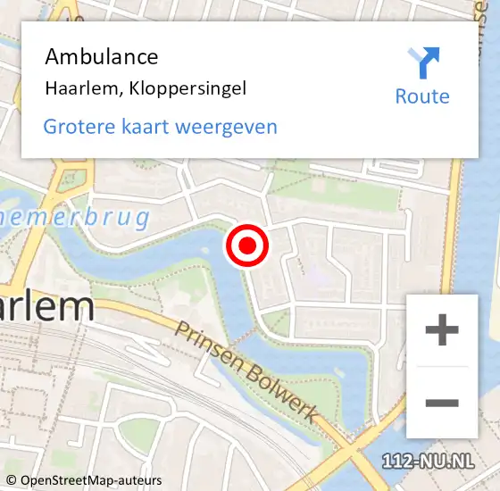 Locatie op kaart van de 112 melding: Ambulance Haarlem, Kloppersingel op 7 oktober 2024 12:39