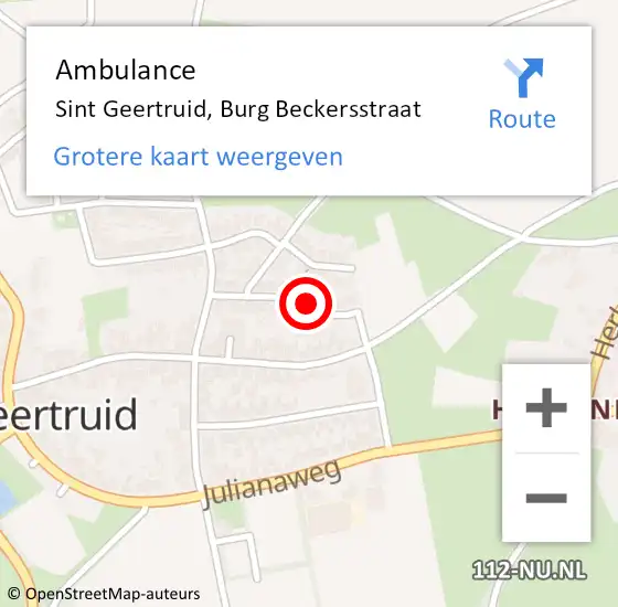 Locatie op kaart van de 112 melding: Ambulance Sint Geertruid, Burg Beckersstraat op 22 oktober 2014 15:04