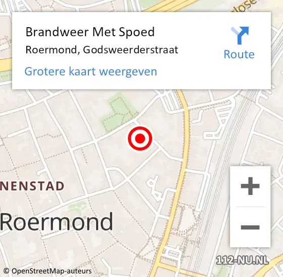 Locatie op kaart van de 112 melding: Brandweer Met Spoed Naar Roermond, Godsweerderstraat op 7 oktober 2024 12:50