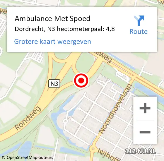 Locatie op kaart van de 112 melding: Ambulance Met Spoed Naar Dordrecht, N3 hectometerpaal: 4,8 op 7 oktober 2024 12:53