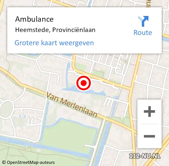 Locatie op kaart van de 112 melding: Ambulance Heemstede, Provinciënlaan op 7 oktober 2024 13:03