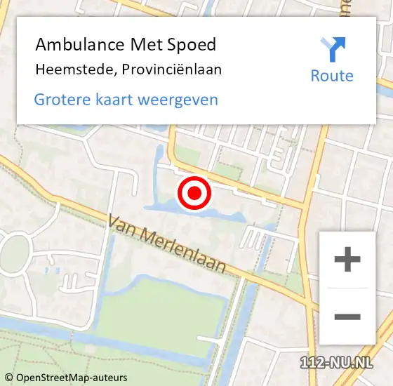 Locatie op kaart van de 112 melding: Ambulance Met Spoed Naar Heemstede, Provinciënlaan op 7 oktober 2024 13:04