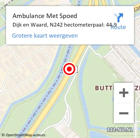 Locatie op kaart van de 112 melding: Ambulance Met Spoed Naar Dijk en Waard, N242 hectometerpaal: 44,9 op 7 oktober 2024 13:22