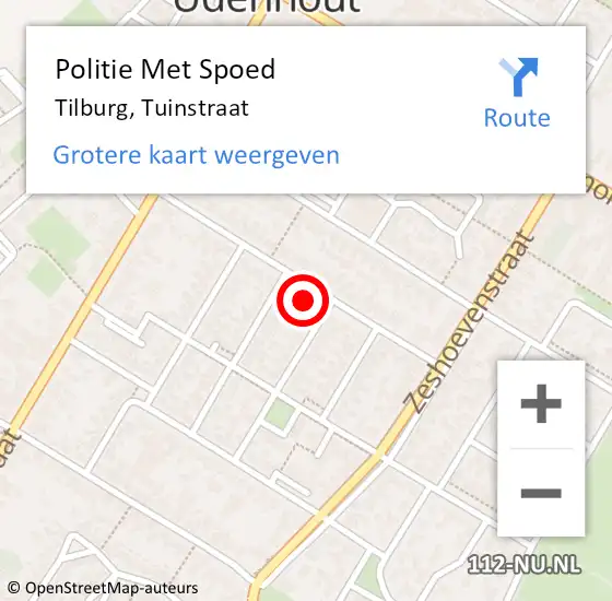 Locatie op kaart van de 112 melding: Politie Met Spoed Naar Tilburg, Tuinstraat op 7 oktober 2024 13:30