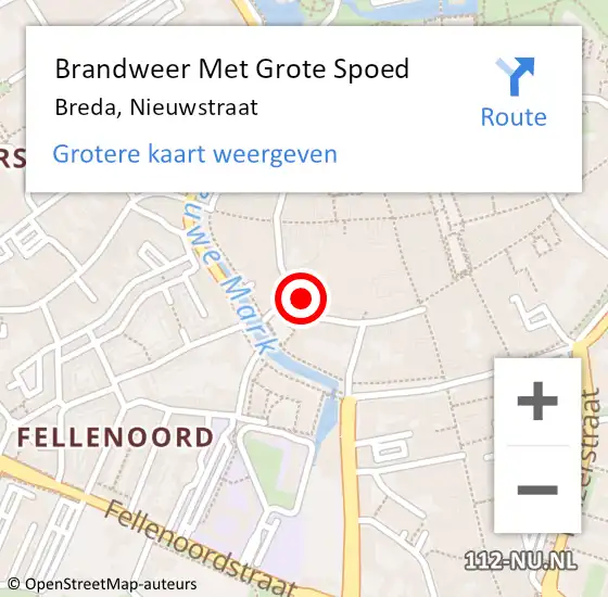 Locatie op kaart van de 112 melding: Brandweer Met Grote Spoed Naar Breda, Nieuwstraat op 7 oktober 2024 14:06