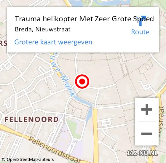 Locatie op kaart van de 112 melding: Trauma helikopter Met Zeer Grote Spoed Naar Breda, Nieuwstraat op 7 oktober 2024 14:10