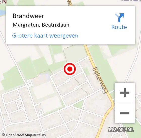 Locatie op kaart van de 112 melding: Brandweer Margraten, Beatrixlaan op 7 oktober 2024 14:11