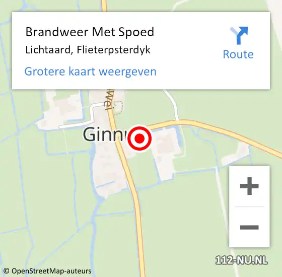 Locatie op kaart van de 112 melding: Brandweer Met Spoed Naar Lichtaard, Flieterpsterdyk op 7 oktober 2024 14:13