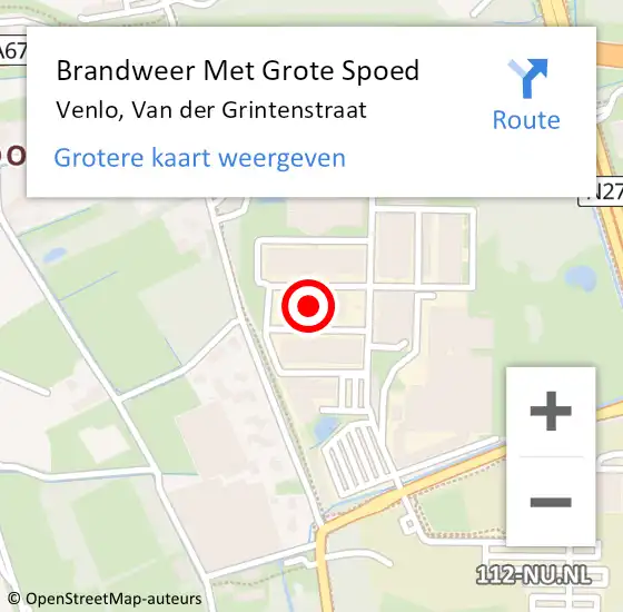 Locatie op kaart van de 112 melding: Brandweer Met Grote Spoed Naar Venlo, Van der Grintenstraat op 7 oktober 2024 14:19