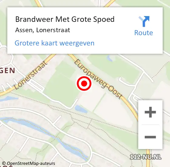 Locatie op kaart van de 112 melding: Brandweer Met Grote Spoed Naar Assen, Lonerstraat op 7 oktober 2024 14:21