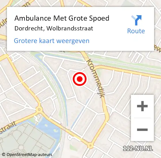 Locatie op kaart van de 112 melding: Ambulance Met Grote Spoed Naar Dordrecht, Wolbrandsstraat op 7 oktober 2024 14:28