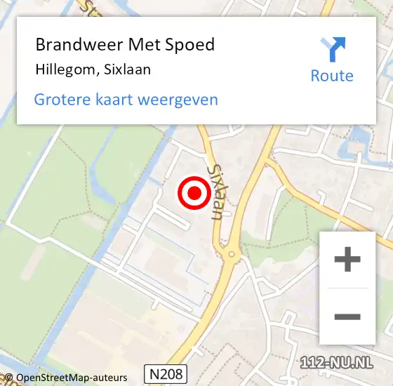 Locatie op kaart van de 112 melding: Brandweer Met Spoed Naar Hillegom, Sixlaan op 22 oktober 2014 15:18