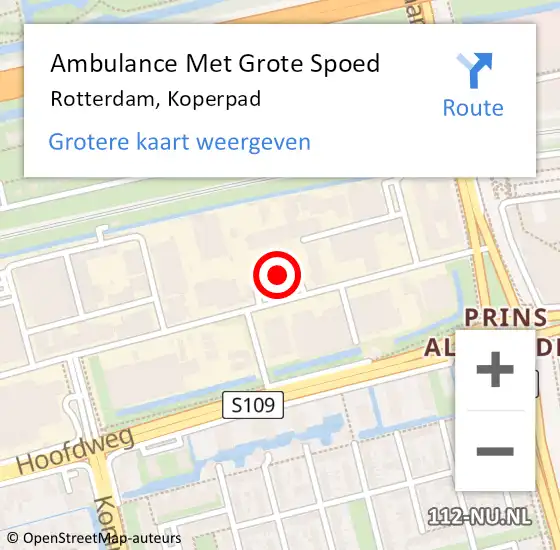 Locatie op kaart van de 112 melding: Ambulance Met Grote Spoed Naar Rotterdam, Koperstraat op 7 oktober 2024 15:03