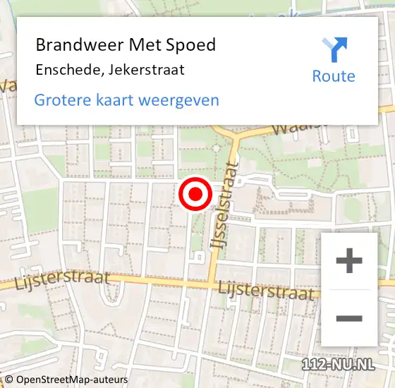 Locatie op kaart van de 112 melding: Brandweer Met Spoed Naar Enschede, Jekerstraat op 7 oktober 2024 15:04