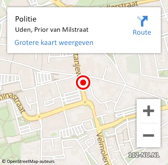 Locatie op kaart van de 112 melding: Politie Uden, Prior van Milstraat op 7 oktober 2024 15:06