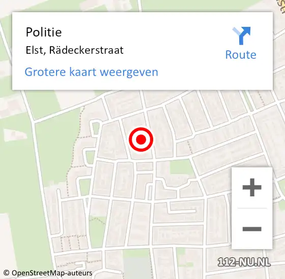 Locatie op kaart van de 112 melding: Politie Elst, Rädeckerstraat op 7 oktober 2024 15:10