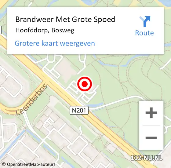 Locatie op kaart van de 112 melding: Brandweer Met Grote Spoed Naar Hoofddorp, Bosweg op 7 oktober 2024 15:21