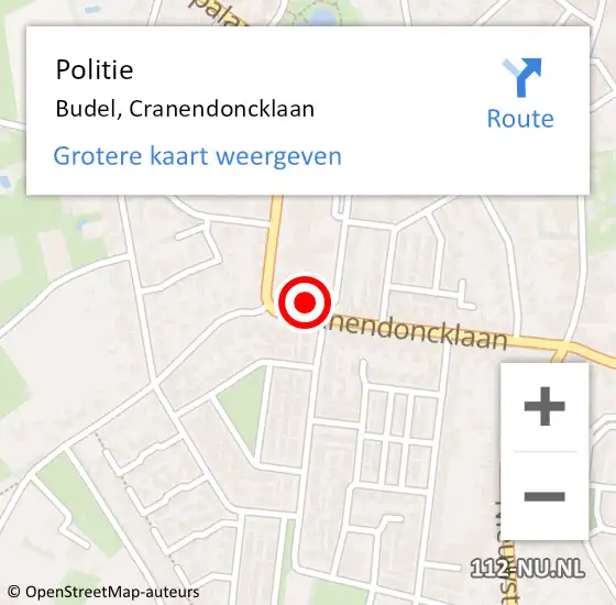 Locatie op kaart van de 112 melding: Politie Budel, Cranendoncklaan op 7 oktober 2024 15:24