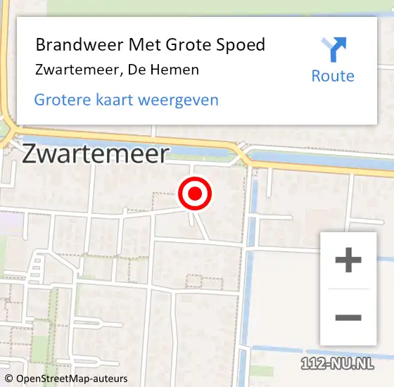 Locatie op kaart van de 112 melding: Brandweer Met Grote Spoed Naar Zwartemeer, De Hemen op 7 oktober 2024 15:51